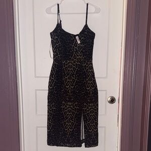 Steve Madden Black and Brown Animal Print Midi Dress